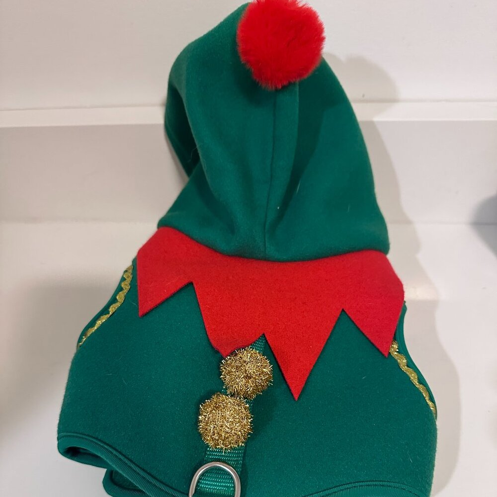 Dog Elf Costume Harness Size M Christmas Pet Outfit